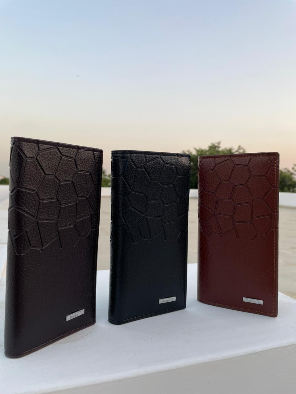 Premium Geometric Leather Long Wallet – Slim, Elegant