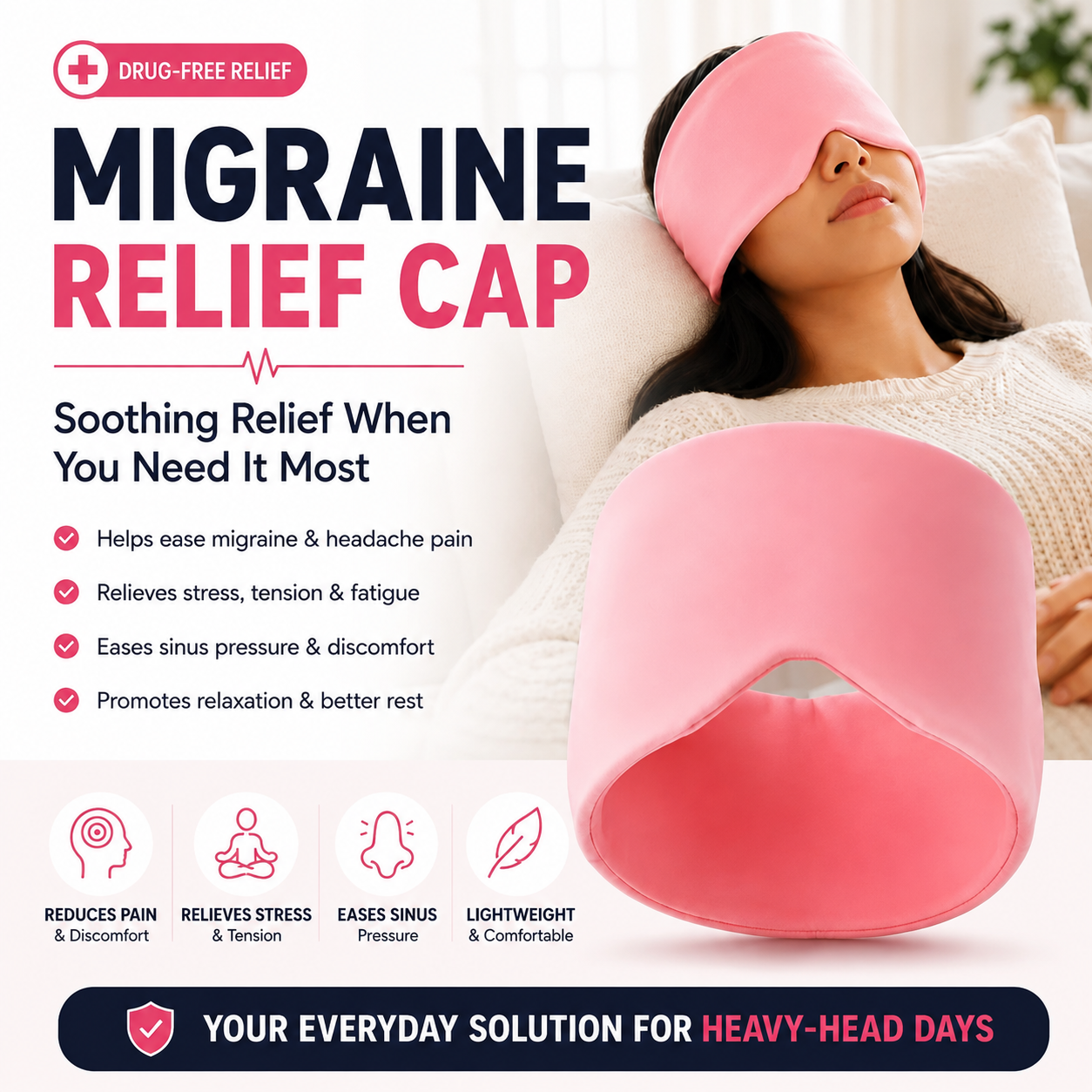 Migraine Relief Cooling Therapy Cap | 360° Compression Headache Relief Mask