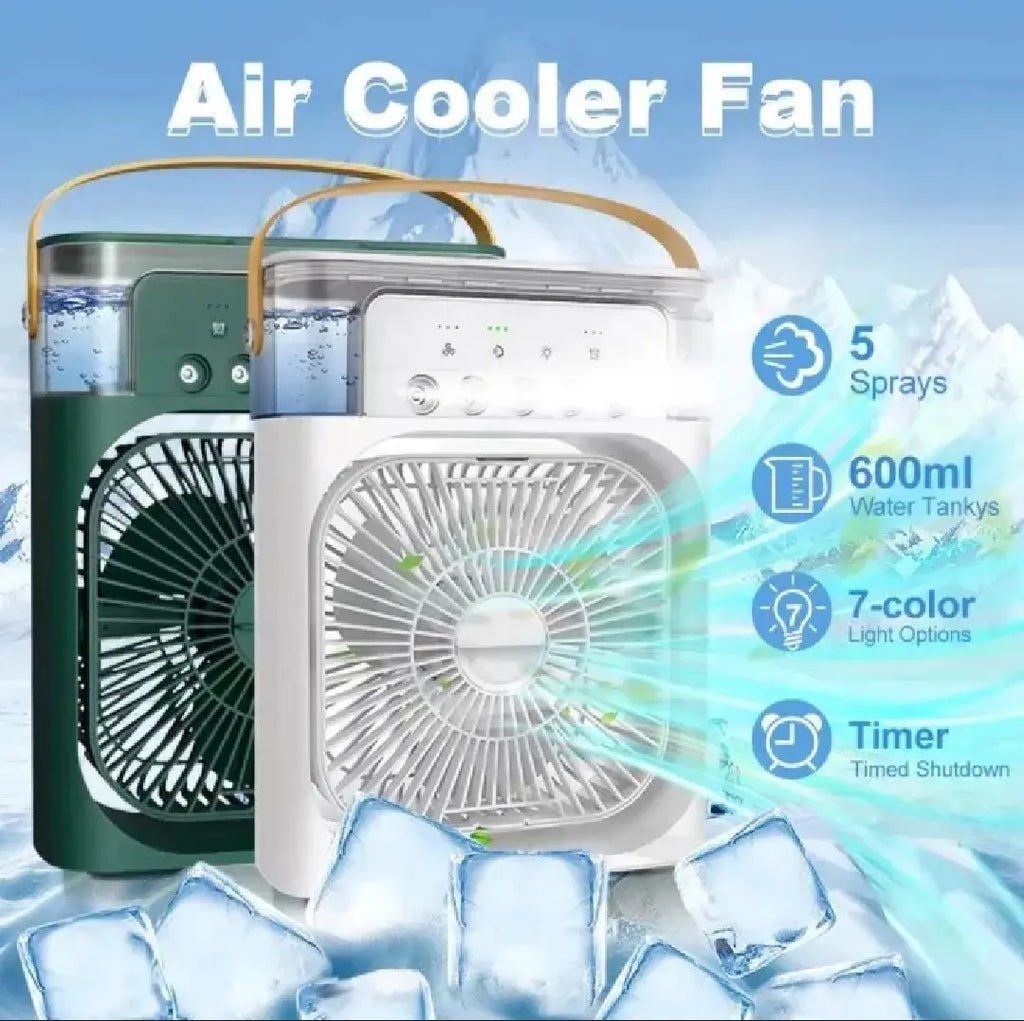 Portable Air Cooler Fan with Mist Spray | 600ml Water Tank & 7 LED Lights