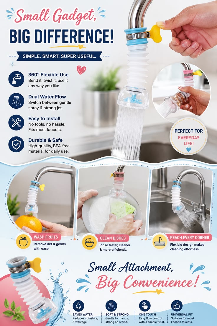360° Flexible Faucet Extender - Dual Mode Kitchen Tap Sprayer Water Saver